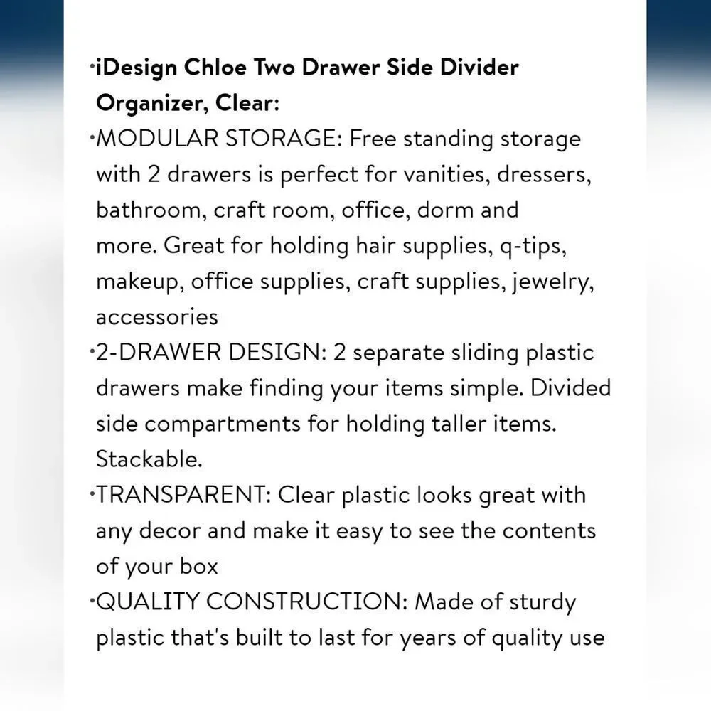 IDesign Chloe Clear Two Drawer Side Divider Organizer